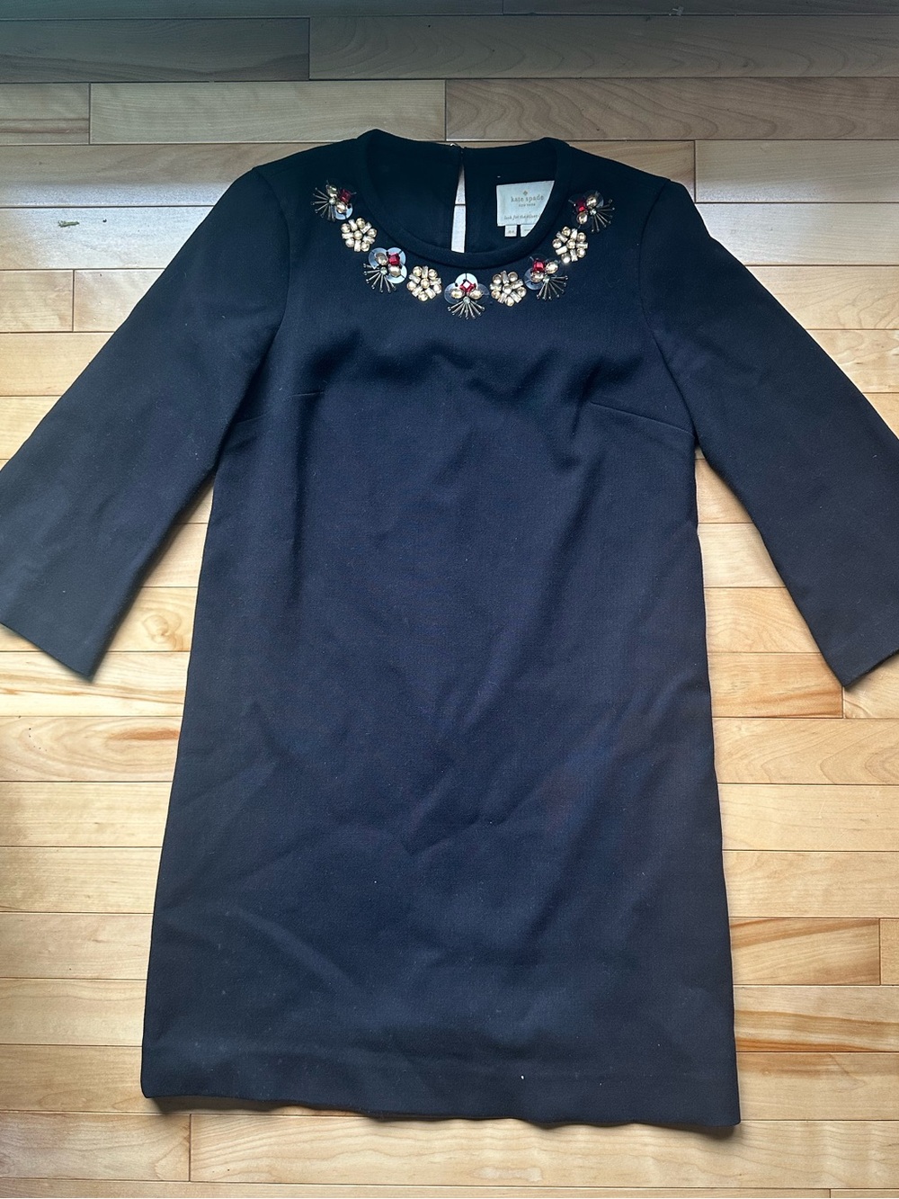 kate spade Black Shift Dress with Jeweled Neckline